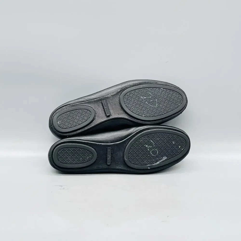 Tory Burch Shoes Womens 6.5 Black Leather Logo Ballet Flats Slip On Comfort